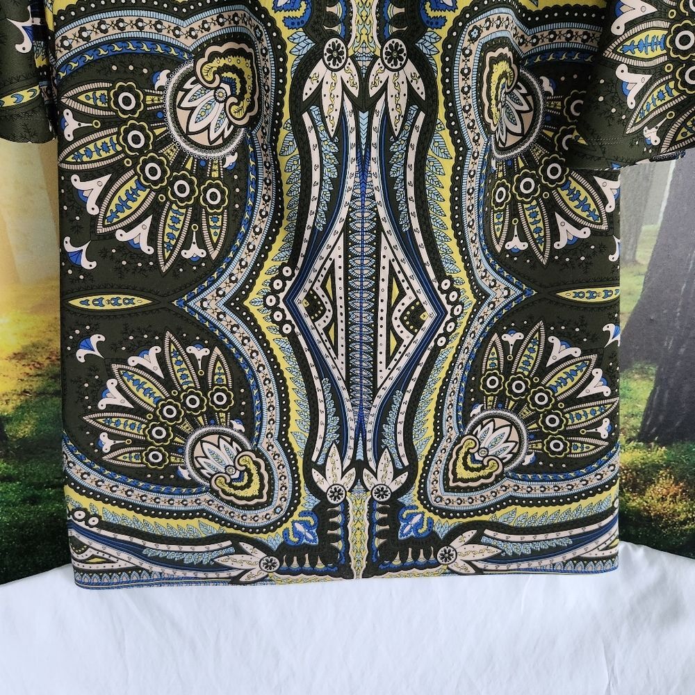 Retro Belle Sleeve Dress NY & Company Size XL Stretch Green Gogo Costume Hippy - Picture 4 of 14